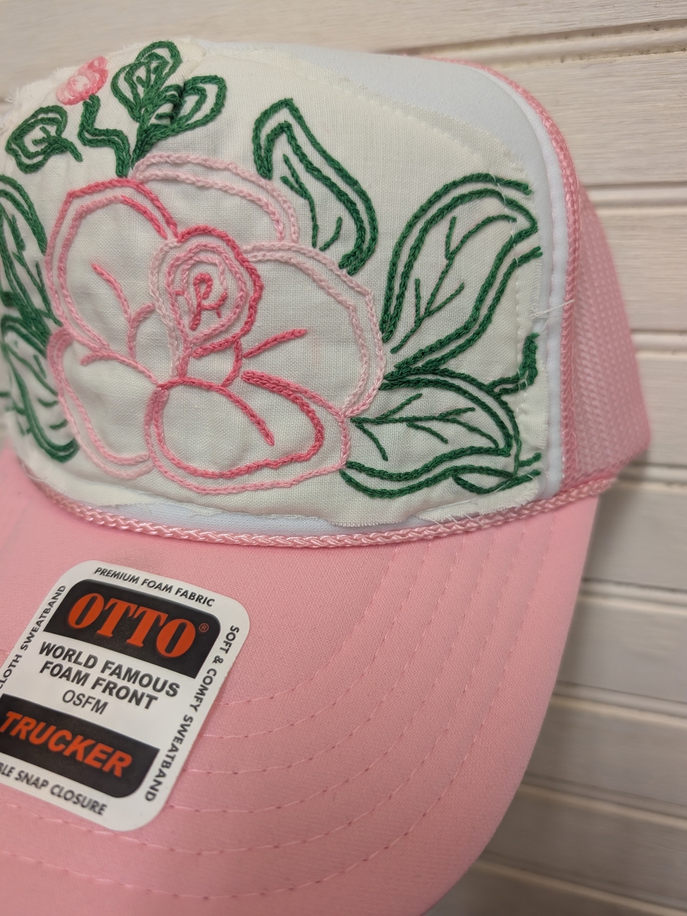 OTTO Pink Floral Embroidered Trucker Hat